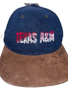 Vintage Texas A&M Denim Snapback Hat W/ Brown Suede Brim Stitched Logo